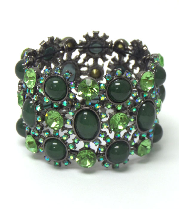 Multi crystal and puffy acrylic stone mix stretch bracelet