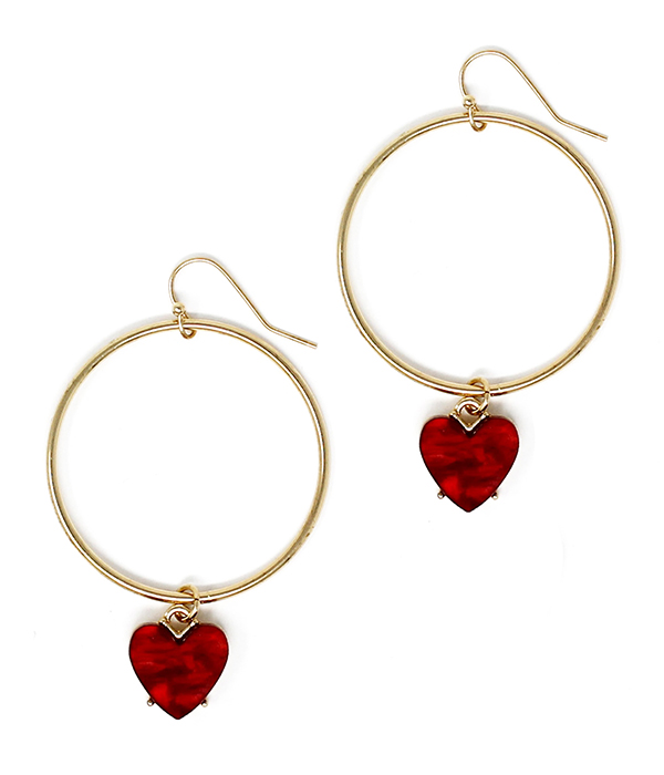 Heart dangle wire hoop earring -valentine