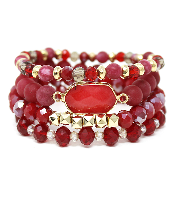 Semi precious stone mix 4 stretch bracelet set