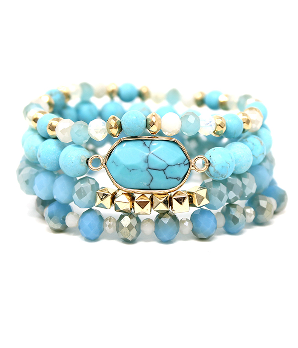 SEMI PRECIOUS STONE MIX 4 STRETCH BRACELET SET