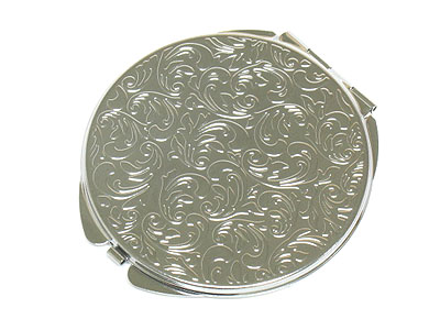 FLOWER DECO COMPACT MIRROR - BLACK FABRIC CASE INCLUDED - ONE REGULAR ONE CONVEX MIRROR