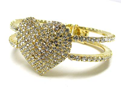 Crystal heart and double line bangle bracelet
