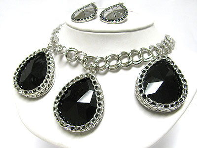 Three facet formica stone tear drop pendant necklace earring set
