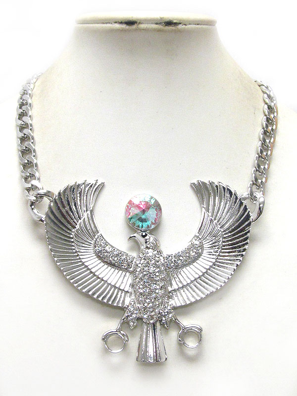 Crystal thunderbird thick metal chain necklace