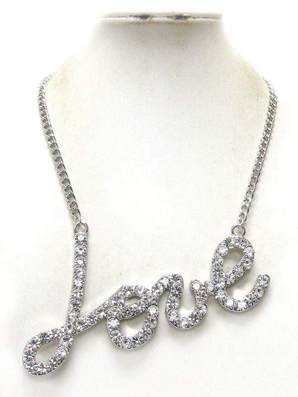 Crystal love thick metal chain necklace