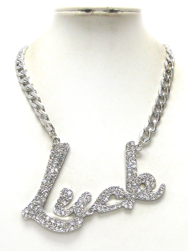 Crystal luck thick metal chain necklace
