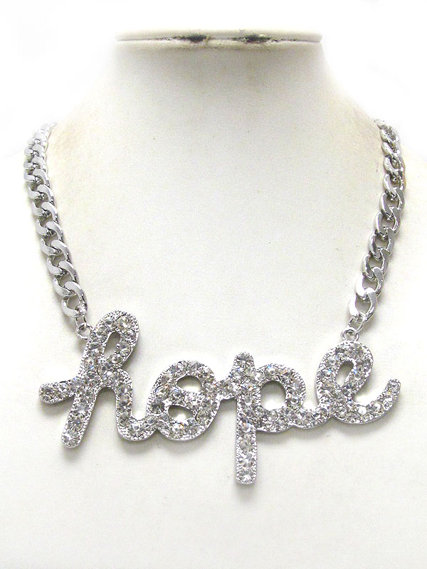 Crystal hope thick metal chain necklace