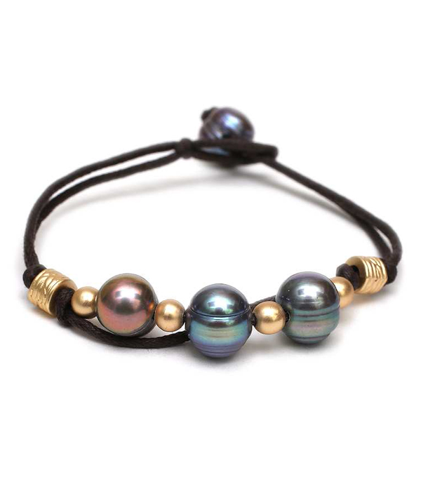 Genuine fresh water perl link cord bracelet