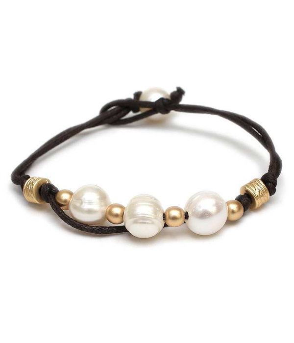 Genuine fresh water perl link cord bracelet