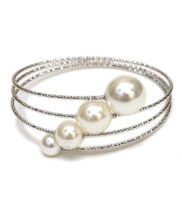 Multi pearl and wire bangle bracelet