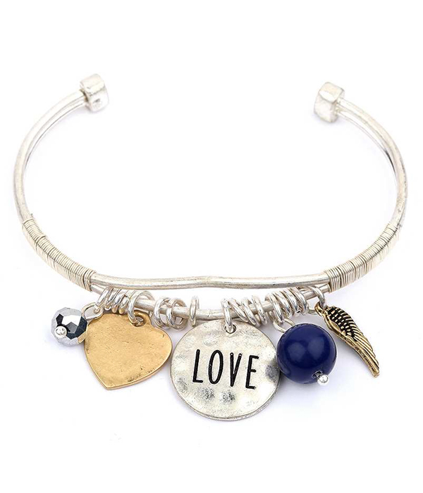 Handmade heart charm wire bangle bracelet