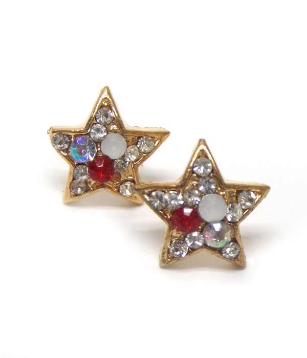 Multi crystal stud star earring