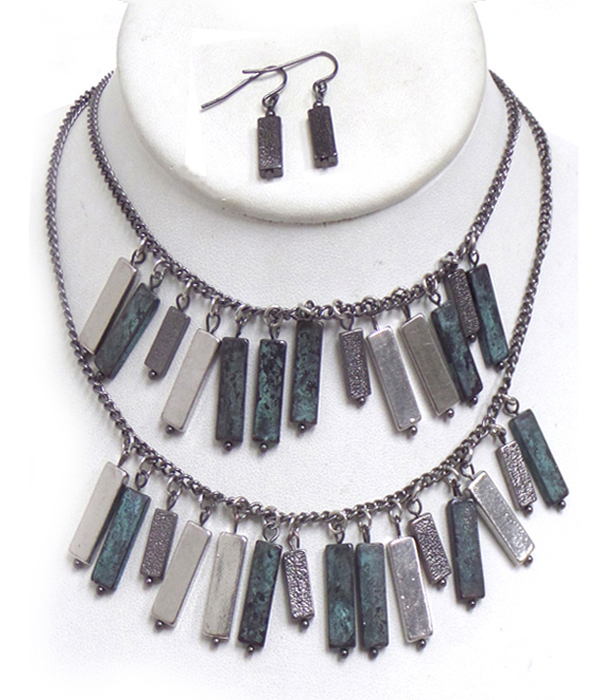 Patina multi metal bar double layer necklace set
