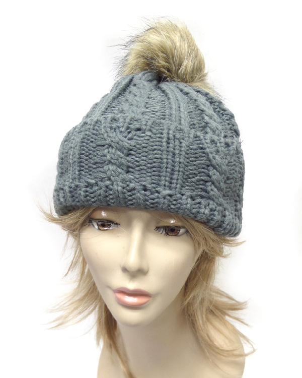 Fluffy ball accent knit winter hat