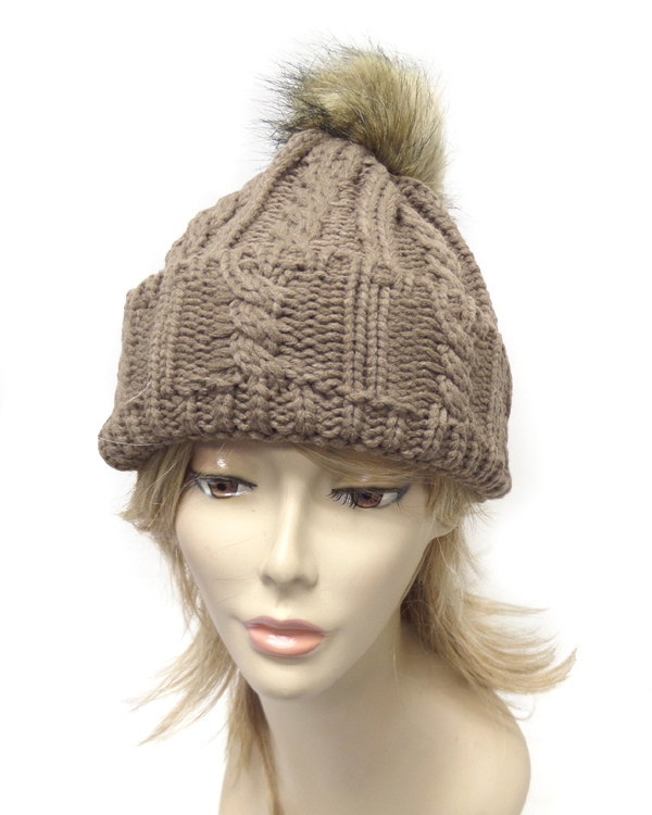 Fluffy ball accent knit winter hat