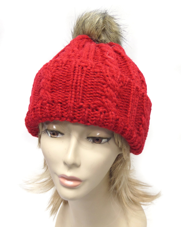 Fluffy ball accent knit winter hat