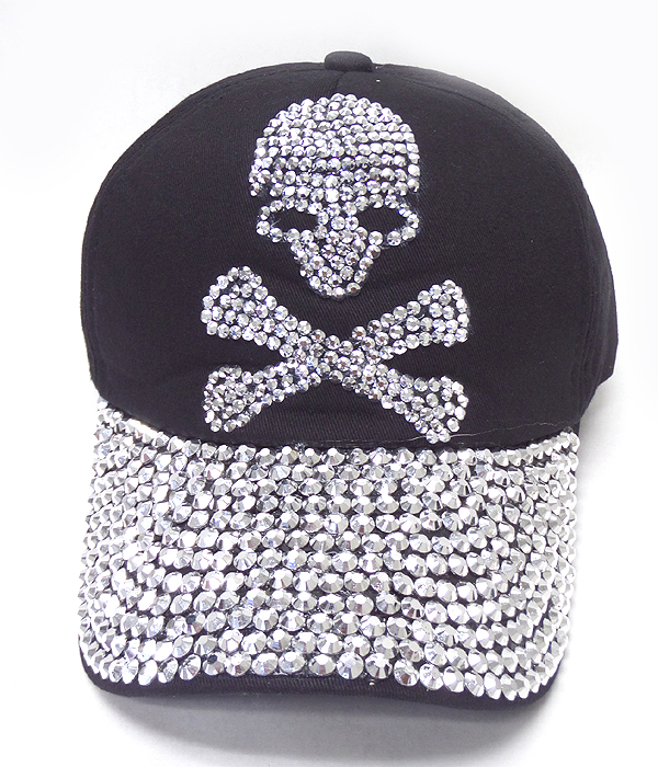 Rhinestone worn denim baseball cap - skull