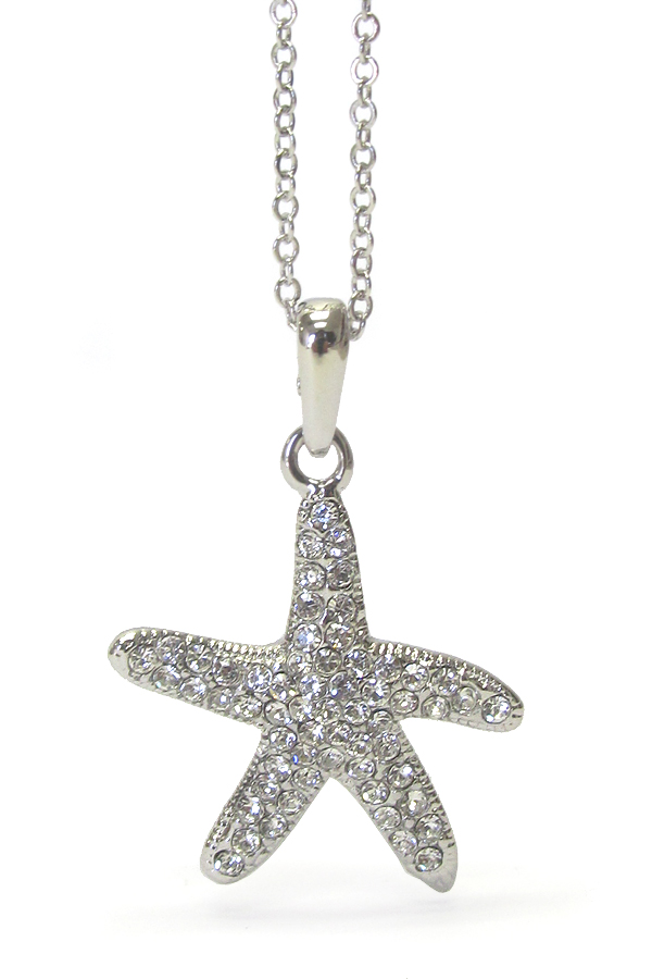 Made in korea whitegold plating crystal starfish pendant necklace
