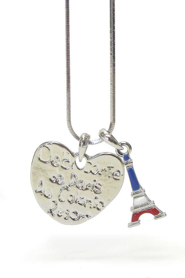 Made in korea whitegold plating eifel tower and paris heart pendant necklace