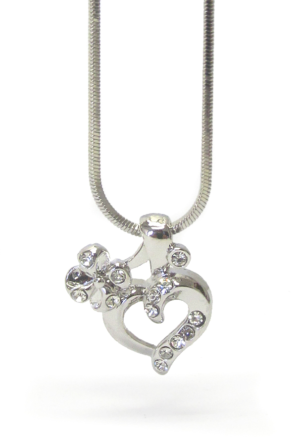 Made in korea whitegold plating crystal heart pendant necklace