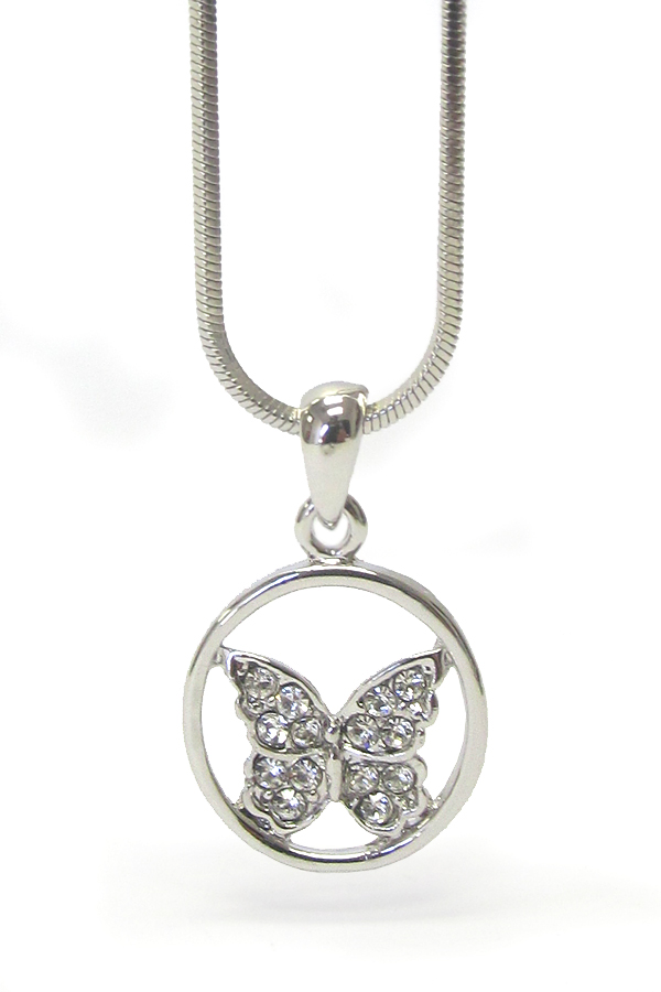 WHITEGOLD PLATING CRYSTAL BUTTERFLY PENDANT NECKLACE