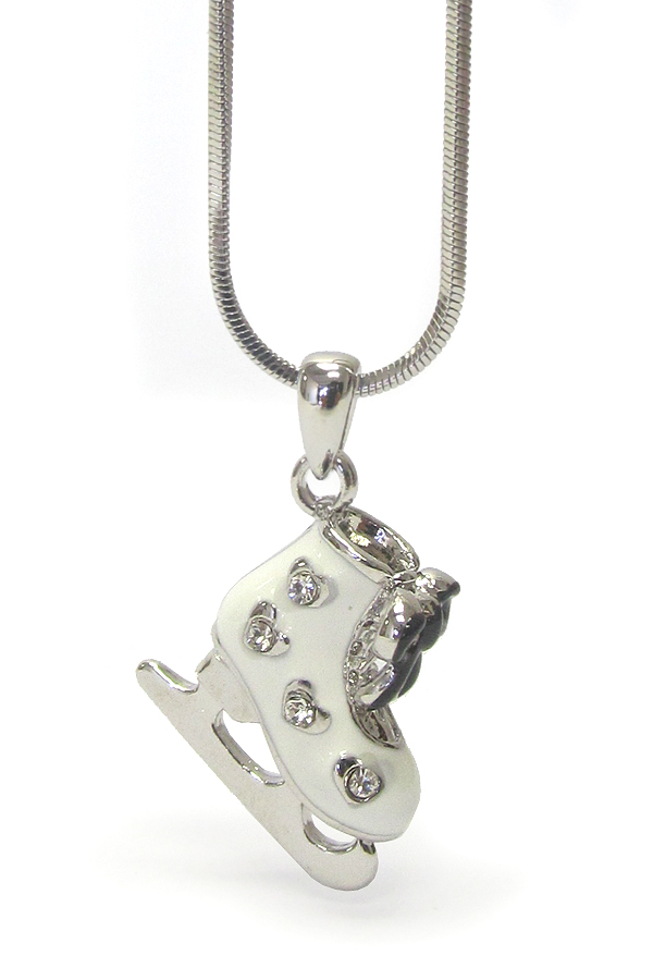 Made in korea whitegold plating crystal  skating shoe pendant necklace
