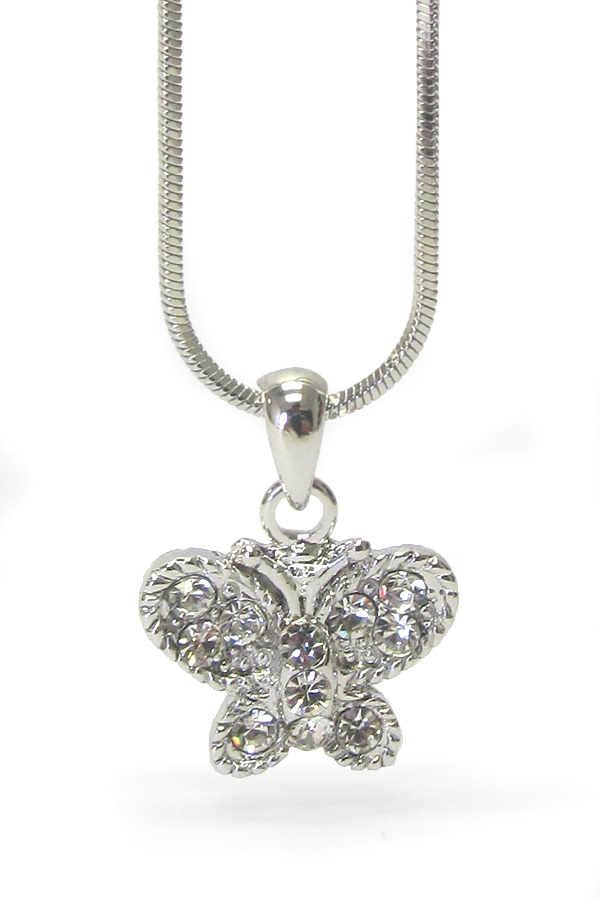 WHITEGOLD PLATING CRYSTAL BUTTERFLY PENDANT NECKLACE