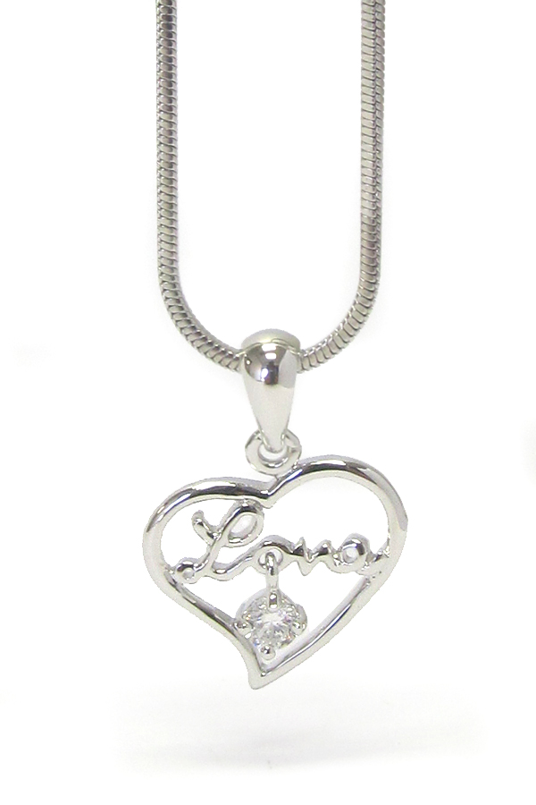 Made in korea whitegold plating crystal love heart pendant necklace -valentine