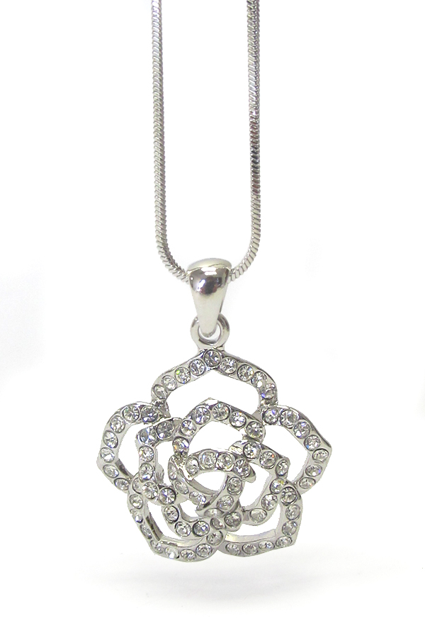 Made in korea whitegold plating mothers day crystal flower pendant necklace