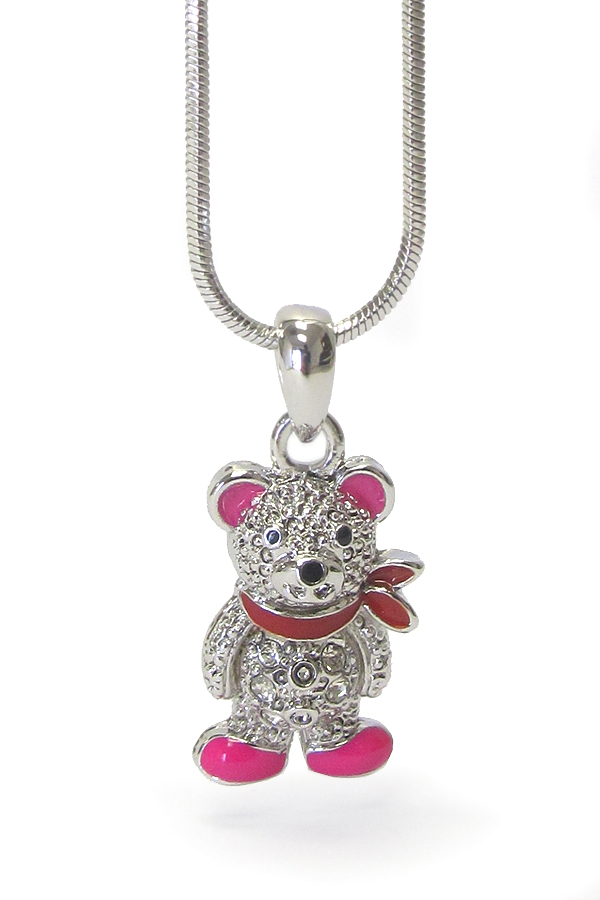 Made in korea whitegold plating crystal teddy bear pendant necklace -valentine