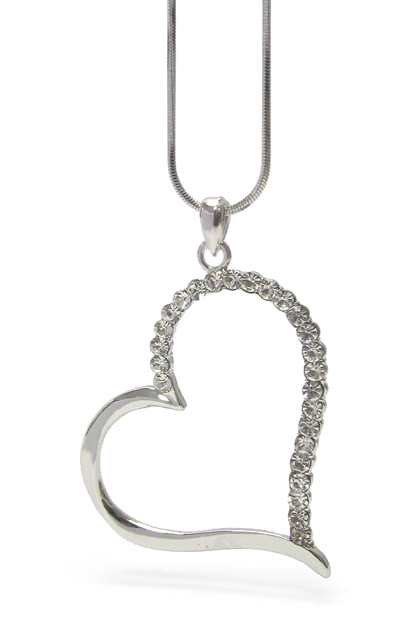 WHITEGOLD PLATING CRYSTAL LARGE HEART PENDANT NECKLACE