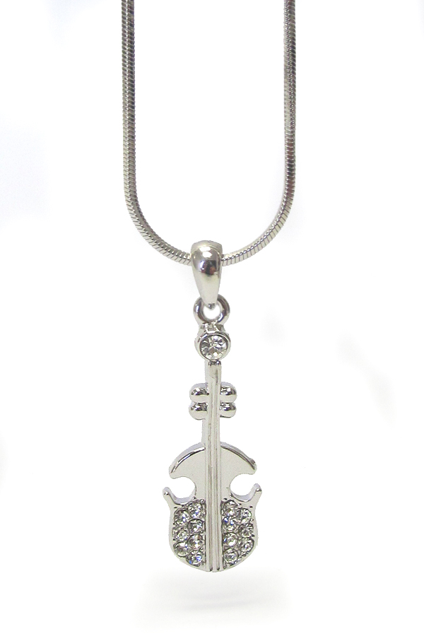 WHITEGOLD PLATING CRYSTAL MUSIC INSTRUMENT PENDANT NECKLACE