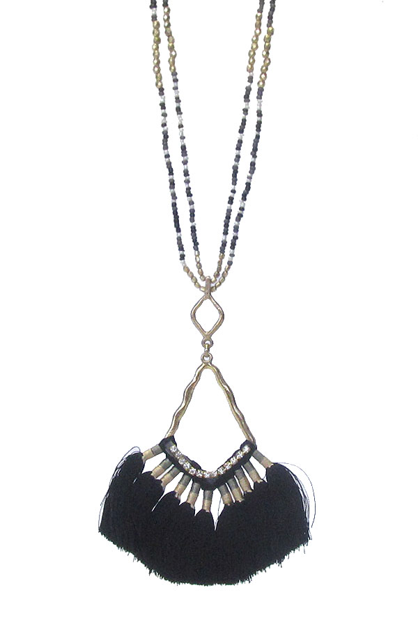 Multi thread tassel and seedbead long necklace