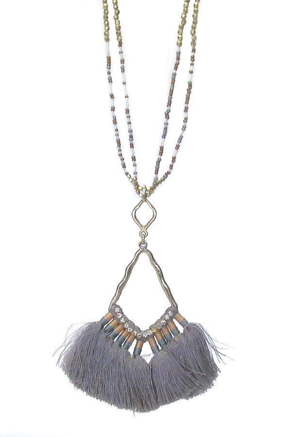 Multi thread tassel and seedbead long necklace