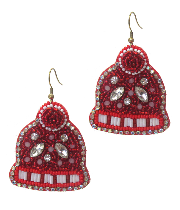 HANDMADE MULTI BEAD SNOW HAT EARRING