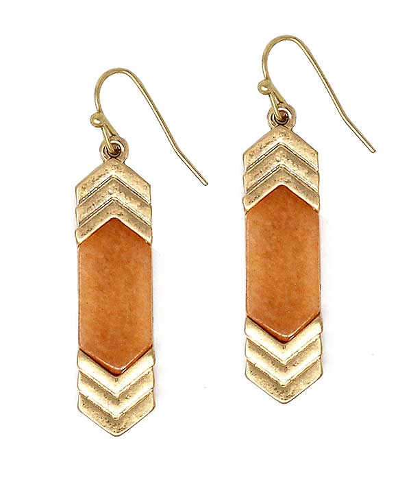 SEMI PRECIOUS STONE AND METAL CHEVRON EARRING