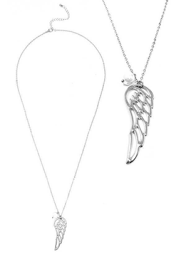 ANGELWING AND PEARL PENDANT LONG NECKLACE