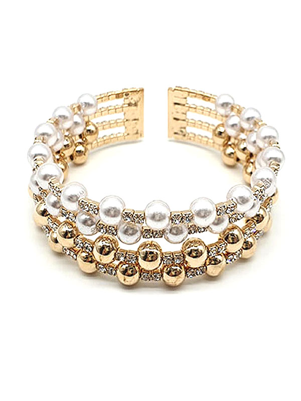 PEARL AND RHINESTONE WEDDING OR PARTY COIL BRACELET