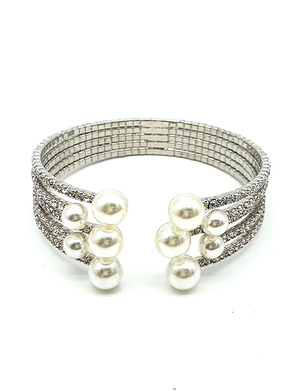 PEARL AND RHINESTONE WEDDING OR PARTY COIL BRACELET