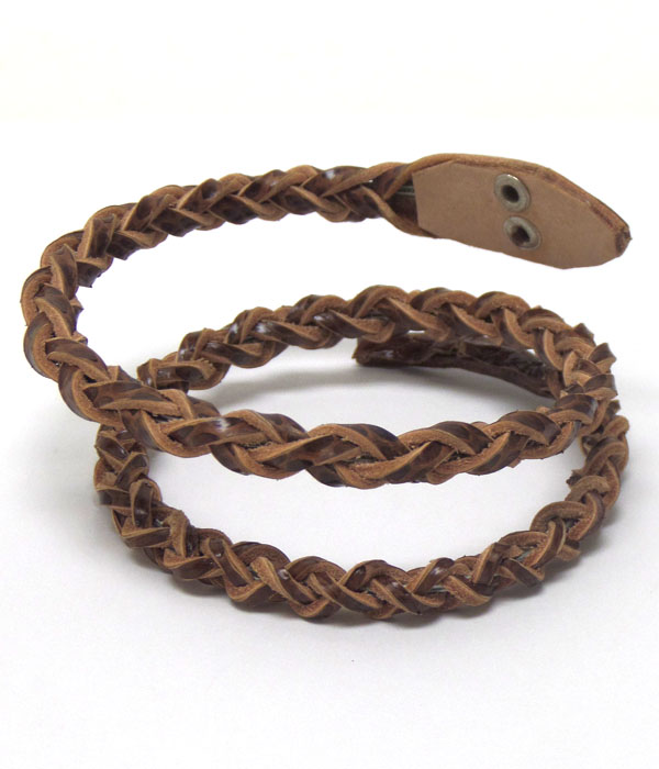 Handmade genuine leather wire wrap aroun bracelet 