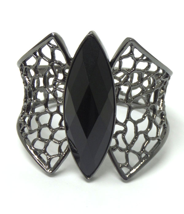 Facet glass and cut out texture metal hinge bangle