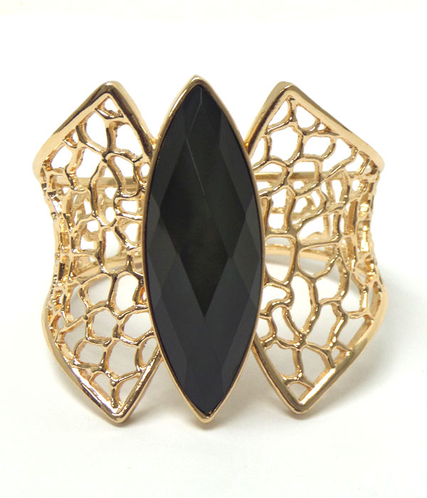 Facet glass and cut out texture metal hinge bangle