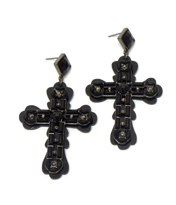 Multi baguette crystal cross drop earring