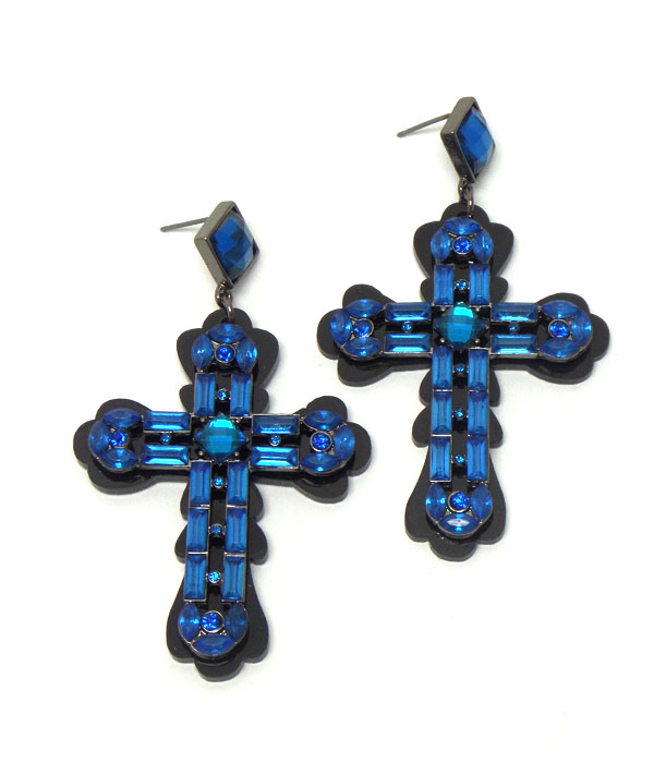 Multi baguette crystal cross drop earring
