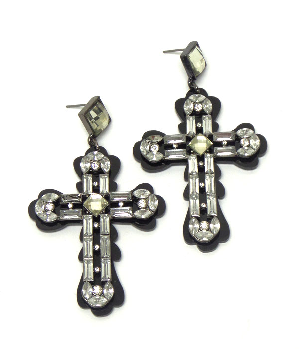 Multi baguette crystal cross drop earring