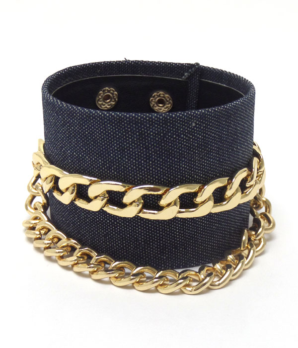 Denim chain snap button bracelet 