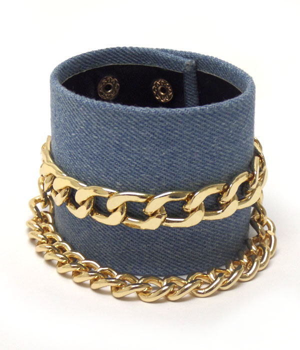 Denim chain snap button bracelet 