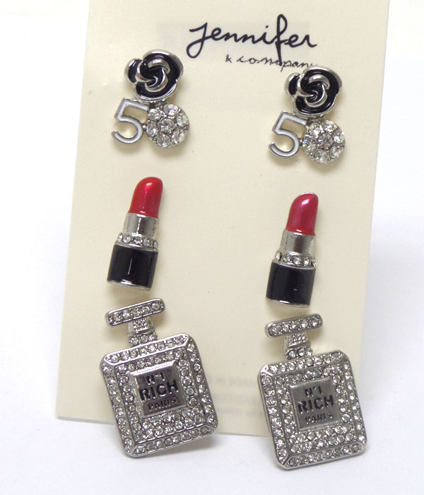 Multi size crystals pair of earring set of 3