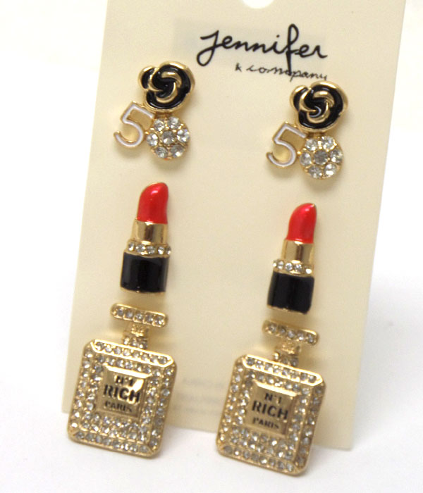 Multi size crystals pair of earring set of 3