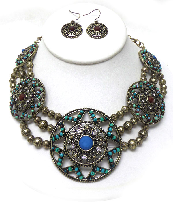 Vintage linked disks with beads necklace set